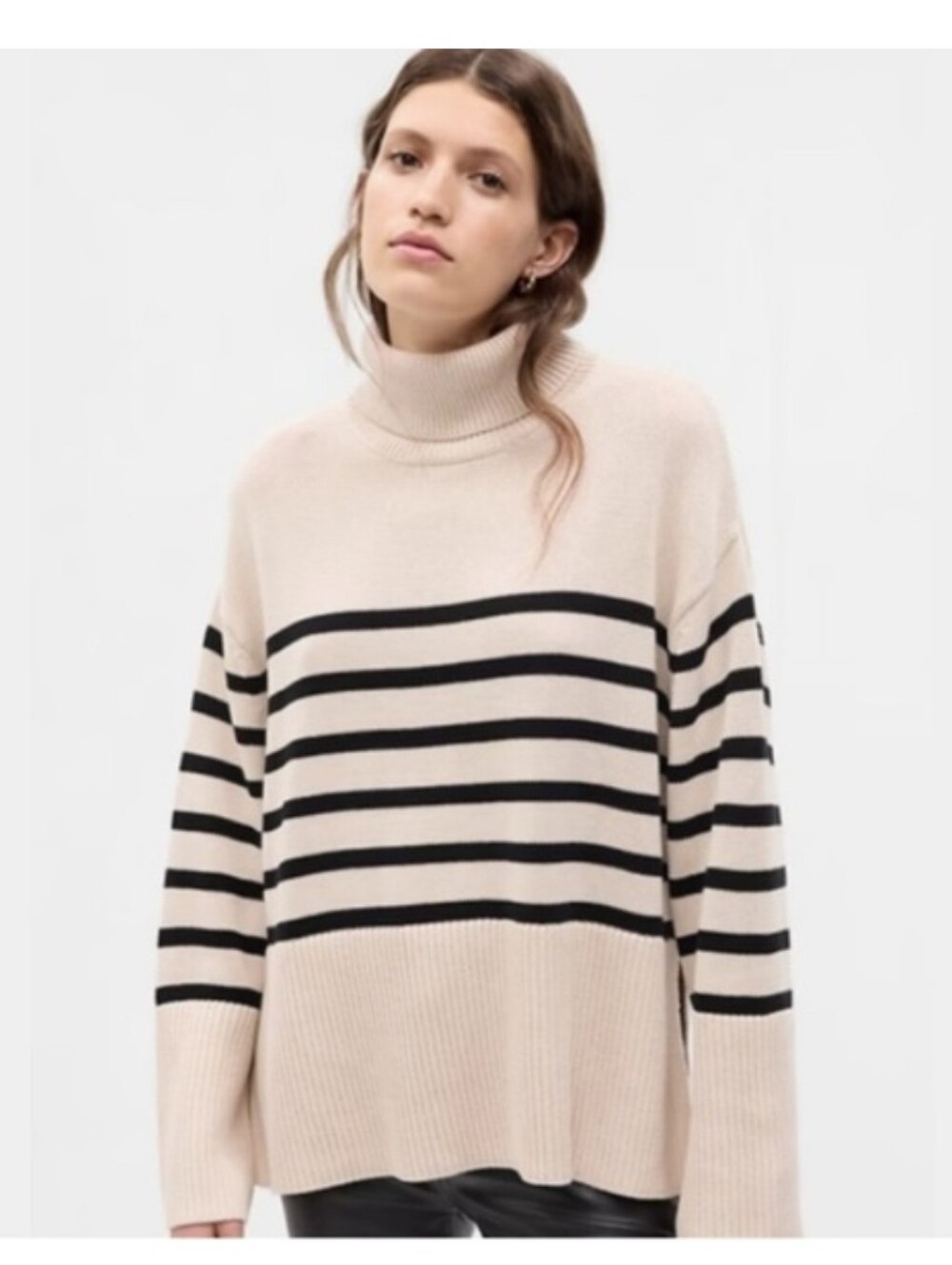 GAP Cream and Black Striped Turtleneck Sweater